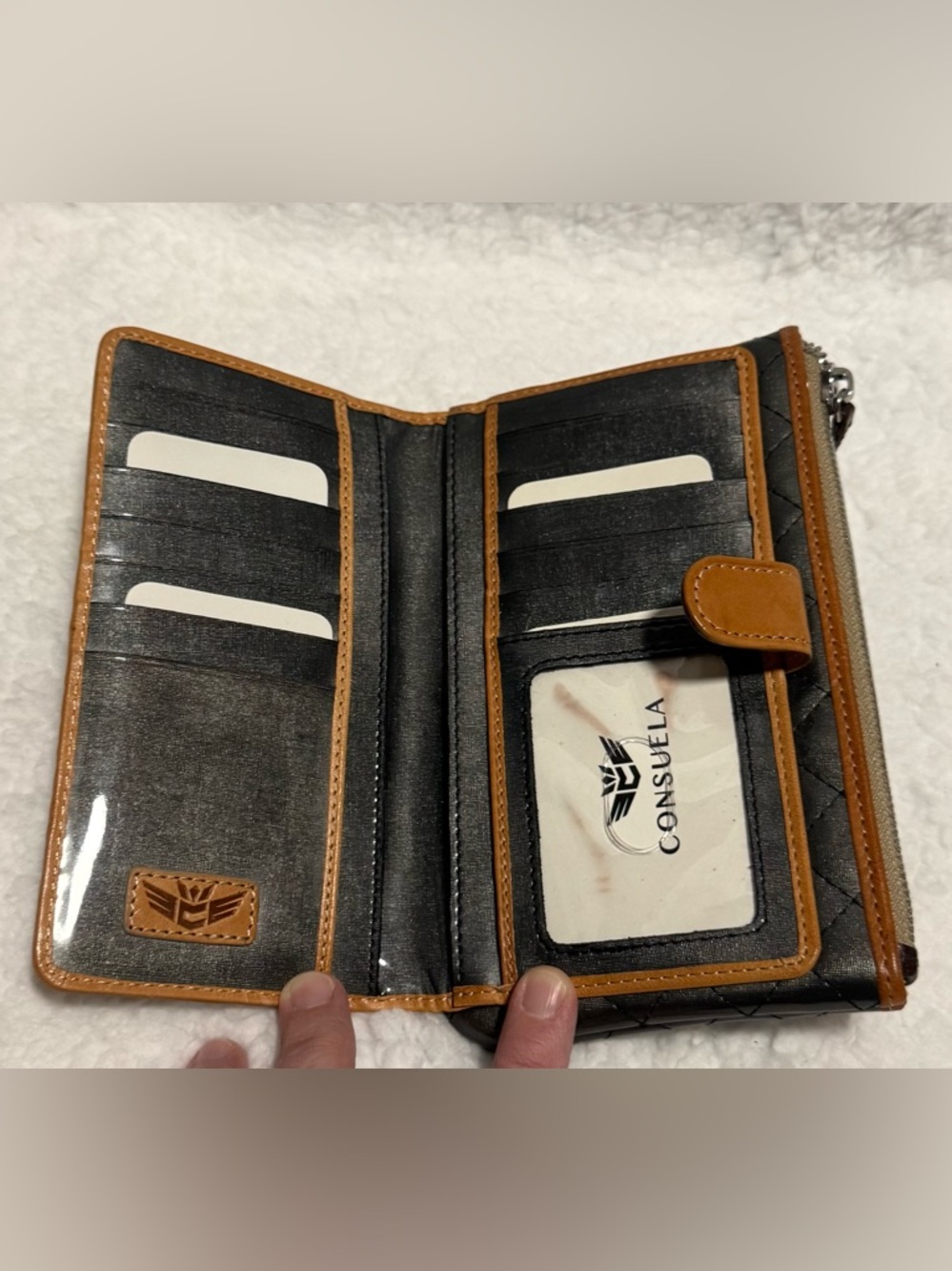 Consuela Candy Crush Quilted Gray Slim Wallet with Tan Trim - Picture 3 of 3